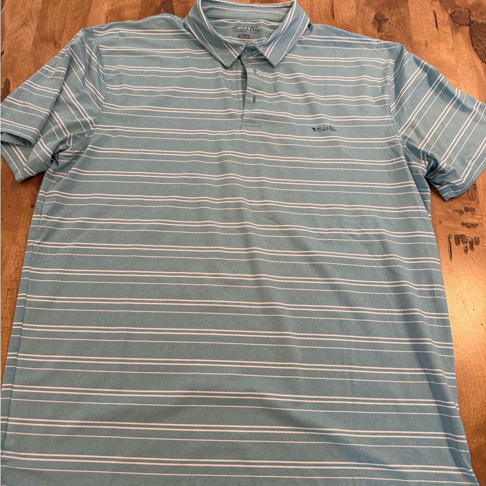 Salt Life Light green and White Striped Polo Shirt